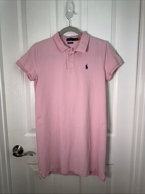 Polo Ralph Lauren Light Pink Polo Dress with Navy Pony - The Mesh Mini - Medium